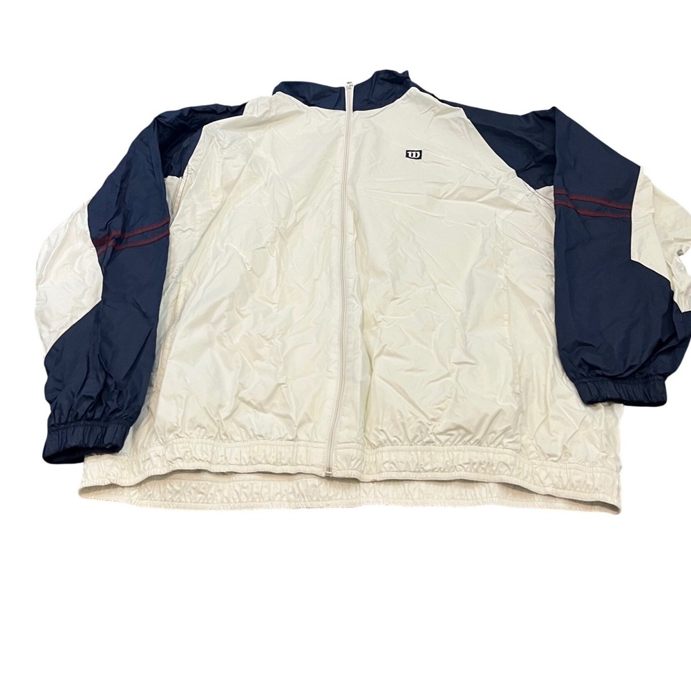 Wilson Windbreaker Jacket Mens XXL White Navy Blue Full Zip‎ Colorblock Vintage
